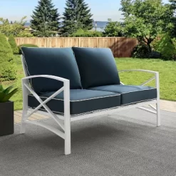 Kaplan Loveseat White/Navy - Crosley -Outdoor Furniture Store GUEST 19932b43 96f7 48ee a23b d74ee51254a7