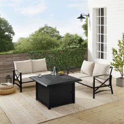 Kaplan 3pc Outdoor Conversation Set With Fire Table & 2 Loveseats - Oatmeal - Crosley -Outdoor Furniture Store GUEST 1a7d3afb 57d9 4f3d 8fba da0288aa116f