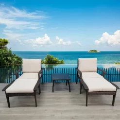 5pc Wicker Patio Set With Cushions - Brown/Beige - GODEER -Outdoor Furniture Store GUEST 1a8110aa 9069 46fd b0dd 7f044bbaf636