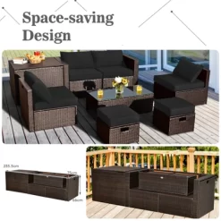 Tangkula 9PCS Outdoor Patio Furniture Set With 30" Propane Fire Pit Table PE Wicker Space-Saving Sectional Sofa Set W/ Storage Box & Cushions -Outdoor Furniture Store GUEST 1ba92c59 773d 4e87 b45c 8a578f9d102b