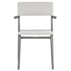 Lafuma Batyline Duo ORON Sustainable Aluminum Weather Resistant Stackable Outdoor Dining Armchair With 287 Pound Capacity, Titanium/Pebble (Set Of 2)