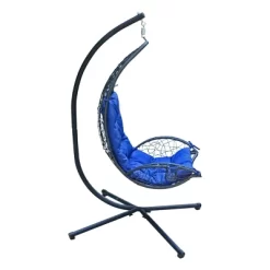 Cushioned Rattan Wicker Hanging Chair With Stand - Blue - Algoma -Outdoor Furniture Store GUEST 1c1a8988 d572 426e 950b d85eb20620ed