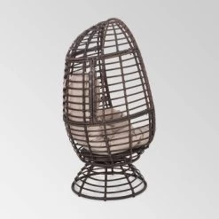 Pitner Wicker Swivel Egg Chair - Dark Brown/Beige - Christopher Knight Home -Outdoor Furniture Store GUEST 1c2828fc a58b 400a 837d 96dd429ae1a3