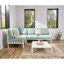 Laurel Outdoor Corner Seat With Cushion - White/Seafoam - Lagoon -Outdoor Furniture Store GUEST 1c343fe3 93ec 4096 9e2c 233f0815cc92