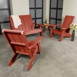 Italica 4pc Outdoor Set With Modern Adirondack Chairs, Double Wider Adirondack Chair & Side Table - Rustick Red - Highwood