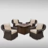 Venti 5pc Wicker Swivel Club Chairs And Fire Pit - Dark Brown/Beige - Christopher Knight Home