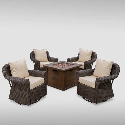 Venti 5pc Wicker Swivel Club Chairs And Fire Pit - Dark Brown/Beige - Christopher Knight Home 3 Venti 5pc Wicker Swivel Club Chairs And Fire Pit - Dark Brown/Beige - Christopher Knight Home