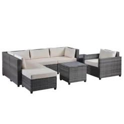 8pc Wicker Patio Conversation Set With Cushions - Beige - GODEER -Outdoor Furniture Store GUEST 1c9fd128 b3d0 4fe3 91d0 6472c8ea8a3a