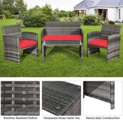 Costway 4PCS Patio Rattan Furniture Set Conversation Glass Table Top Cushioned TurquoiseRed -Outdoor Furniture Store GUEST 1cc87bd3 4b96 438e b4df 325f80544c78