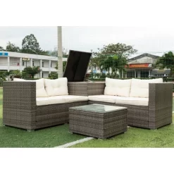 4pc Wicker Patio Seating Set With Cushions - Gray/Beige - GODEER -Outdoor Furniture Store GUEST 1d3297cc ed5e 41e8 b6c8 b27389ef99a6 1