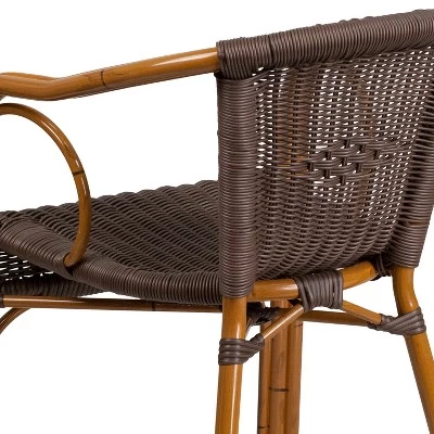 Merrick Lane Esna Series Stacking Rattan Patio Chair With Bamboo Look Aluminum Frame And Integrated Arms 9 Merrick Lane Esna Series Stacking Rattan Patio Chair With Bamboo Look Aluminum Frame And Integrated Arms - Image 7