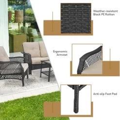 Costway 4PCS Patio Wicker Furniture Set Loveseat Sofa Coffee Table W/ Cushion -Outdoor Furniture Store GUEST 1d947fe1 48cc 46f0 813f 3c22dc5f27ee
