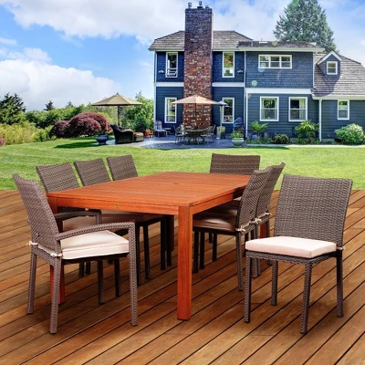 Vienna 9pc Patio Eucalyptus Wood Wicker Dining Set - International Home Miami 7 Vienna 9pc Patio Eucalyptus Wood Wicker Dining Set - International Home Miami - Image 5