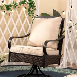 5pc Outdoor Dining Set With Swivel Chairs With Seat & Back Cushions & Square Metal Slat Table With 1.57" Umbrella Hole - Captiva Designs -Outdoor Furniture Store GUEST 1deac097 dc07 4da5 a92d 50fe3fbefab2