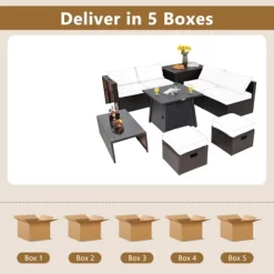 Tangkula 9PCS Outdoor Patio Furniture Set With 30" Propane Fire Pit Table PE Wicker Space-Saving Sectional Sofa Set W/ Storage Box & Cushions -Outdoor Furniture Store GUEST 1e9c7485 9e4e 4a67 8daf e1fda3eed34d