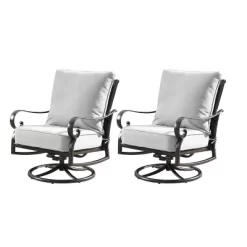 5pc Outdoor Dining Set With 44" Round Fire Table, 4 Deep Seating Swivel Rocking Chairs & Table Fabric Covers - Gray/Copper - Oakland Living -Outdoor Furniture Store GUEST 1f056733 9752 4960 99e7 03246f7e31e4