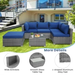 Costway 6PCS Patio Wicker Furniture Set Cushioned Sectional Sofa Coffee Table Navy Deck -Outdoor Furniture Store GUEST 1f178e5f d47d 45fc 876d f99a657a162b