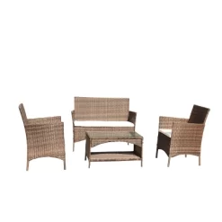 4pc Rattan Wicker Outdoor Lounge Chair With Cushions - Brown/Beige - GODEER -Outdoor Furniture Store GUEST 1f43ea00 d8ca 47a1 82b6 8d1fceda4681
