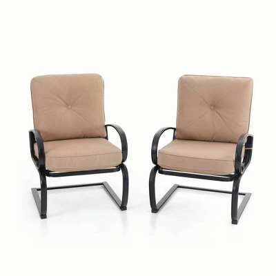 Captiva Designs 7pc Outdoor Dining Set With C-Spring Motion Chairs & Metal Table With Umbrella Hole 6 Captiva Designs 7pc Outdoor Dining Set With C-Spring Motion Chairs & Metal Table With Umbrella Hole - Image 4