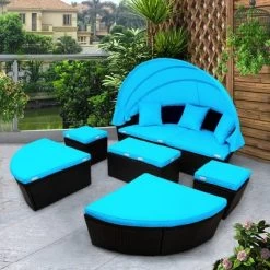6pc Wicker Round Outdoor Sectional Set With Cushions - Black/Blue - GODEER 22 6pc Wicker Round Outdoor Sectional Set With Cushions - Black/Blue - GODEER -Outdoor Furniture Store GUEST 1ff74194 dfa2 4fe6 bb95 27bc61a6b6dc