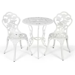 Costway 3PCS Cast Aluminum Patio Bistro Furniture Set Rose Design Outdoor White -Outdoor Furniture Store GUEST 203d4d13 8b36 4a65 b54c 531c65cb51e9