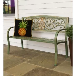 Evergreen Pineapple Metal Garden Bench - Verdigris -Outdoor Furniture Store GUEST 20521cbc cec3 4b41 9581 88601b2d35a3