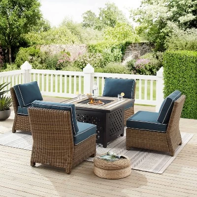Bradenton 5pc Outdoor Wicker Armless Chair & Fire Table Set - Crosley 3 Bradenton 5pc Outdoor Wicker Armless Chair & Fire Table Set - Crosley