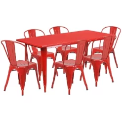 Flash Furniture Commercial Grade 31.5" X 63" Rectangular Metal Indoor-Outdoor Table Set With 6 Stack Chairs -Outdoor Furniture Store GUEST 205e63bb 494e 4038 b205 a4585c23e684