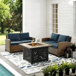 3pc Bradenton Outdoor Steel Fire Pit Set With 2 Loveseats Navy/Weathered Brown - Crosley -Outdoor Furniture Store GUEST 2094d08d 0760 4678 86a6 658c345ff888