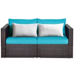Costway 4PCS Patio Rattan Corner Sofa With Blue Cushion -Outdoor Furniture Store GUEST 20b27ef9 05f5 4a41 af98 540bf0c255ca