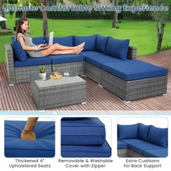 Costway 6PCS Patio Wicker Furniture Set Cushioned Sectional Sofa Coffee Table Navy Deck -Outdoor Furniture Store GUEST 20b9d138 e1d9 42b2 bea5 8ff06e86c11c