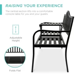 Best Choice Products Outdoor Garden Steel Patio Porch Bench With Pullout Middle Table W/ Weather-Resistant Frame - Black -Outdoor Furniture Store GUEST 20c97987 5400 4cbb 8ad8 634e650aca9b