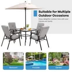 Costway 6PCS Patio Dining Set Stackable Chairs Cushioned Glass Table W/Umbrella -Outdoor Furniture Store GUEST 20d9e72d 21ff 40eb 864c b3b18b7c5b17