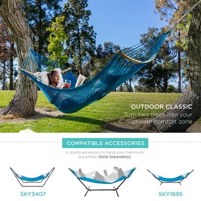 Best Choice Products 2-Person Woven Polyester Outdoor Caribbean Hammock W/ Curved Bamboo Spreader Bar 7 Best Choice Products 2-Person Woven Polyester Outdoor Caribbean Hammock W/ Curved Bamboo Spreader Bar - Image 5
