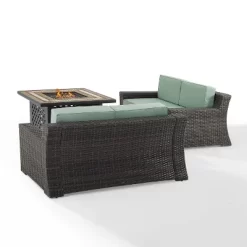 Beaufort 3 Pc Outdoor Wicker Conversation Set - 2 Loveseats With Fire Table - Mist/Brown - Crosley -Outdoor Furniture Store GUEST 20f423cc 9e66 49a8 a4bd 8e5a221f470a