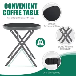 Costway 3PCS Outdoor Bistro Set Folding Table And Chairs Garden Deck Black -Outdoor Furniture Store GUEST 2100a35b 3a17 4d6a bad5 5176f7318094