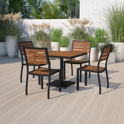 Emma And Oliver Outdoor Patio Bistro Dining Table Set With 4 Chairs And Faux Teak Poly Slats 3 Emma And Oliver Outdoor Patio Bistro Dining Table Set With 4 Chairs And Faux Teak Poly Slats