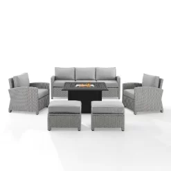 Bradenton 6pc Outdoor Wicker Sofa And Arm Chair Seating Set With Dante Fire Table And 2 Ottomans - Gray/Gray - Crosley -Outdoor Furniture Store GUEST 219a119c 9d22 4871 9625 a78355acbd22