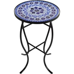 Teal Island Designs Modern Black Round Outdoor Accent Side Tables 14" Wide Set Of 2 Light Blue Mosaic Tabletop Front Porch Patio Home House -Outdoor Furniture Store GUEST 21a03c90 e88e 48a3 ab3b 290c46333545
