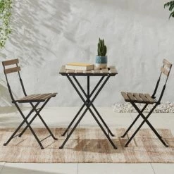 Folding Patio Bistro Set – 3-Piece Acacia Wood And Steel Café Table And Chairs For Porch, Deck, Garden, Or Balcony Furniture By Lavish Home (Brown) -Outdoor Furniture Store GUEST 21bbe1b6 1459 42db bf98 669215a68b41