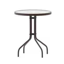 Emma And Oliver 23.75" Round Tempered Glass Metal Table With Smooth Ripple Design Top -Outdoor Furniture Store GUEST 221412c5 5965 46a3 96da 1619bf88120a