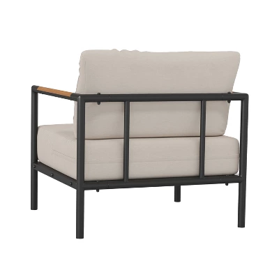 Emma And Oliver Aluminum Frame Patio Chair With Teak Arm Accents And Plush Cushions 8 Emma And Oliver Aluminum Frame Patio Chair With Teak Arm Accents And Plush Cushions - Image 6
