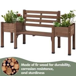 Yaheetech 2 In 1 Outdoor Solid Wood Double-bench For Patio Backyard Brown -Outdoor Furniture Store GUEST 240b2ffd 57bb 4acc 915e 87d29aff79ba