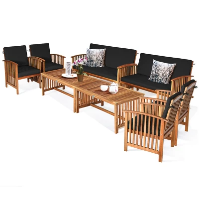 Tangkula 4PCS Patio Acacia Wood Sofa Set Conversation Couch Coffee Table With Cushions 3 Tangkula 4PCS Patio Acacia Wood Sofa Set Conversation Couch Coffee Table With Cushions