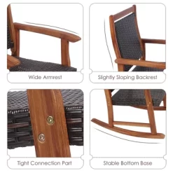 Costway 3PCS Patio Rattan Rocking Chair Bistro Set Acacia Wood Frame Armrest -Outdoor Furniture Store GUEST 24a3547e bbdf 4852 8a14 29b112b7eefc