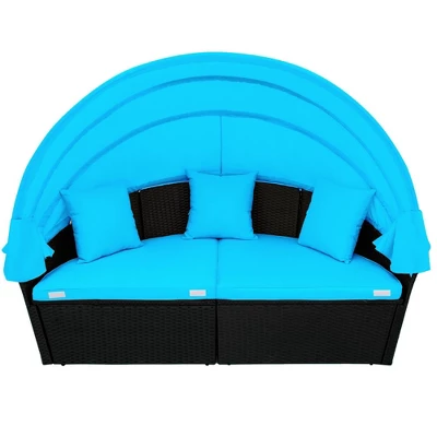 6pc Wicker Round Outdoor Sectional Set With Cushions - Black/Blue - GODEER 17 6pc Wicker Round Outdoor Sectional Set With Cushions - Black/Blue - GODEER - Image 15