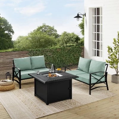 Kaplan 3pc Outdoor Conversation Set With Fire Table & 2 Loveseats - Mist - Crosley 6 Kaplan 3pc Outdoor Conversation Set With Fire Table & 2 Loveseats - Mist - Crosley - Image 4