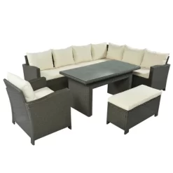 6pc Outdoor Wicker Set With Loveseats, Sofa, Chair, Coffee Table & Bench - Beige - GODEER 30 6pc Outdoor Wicker Set With Loveseats, Sofa, Chair, Coffee Table & Bench - Beige - GODEER -Outdoor Furniture Store GUEST 251f1351 b821 418f a5ef b425d9a62058
