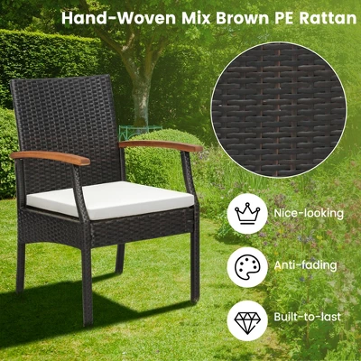 Costway 5 PCS Patio Rattan Dining Set Acacia Wood Table 4 Wicker Chairs With Umbrella Hole 8 Costway 5 PCS Patio Rattan Dining Set Acacia Wood Table 4 Wicker Chairs With Umbrella Hole - Image 6
