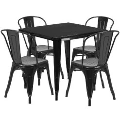 Emma And Oliver Commercial Grade 31.5" Square Metal Indoor-Outdoor Table Set With 4 Stack Chairs -Outdoor Furniture Store GUEST 255511a7 15d4 4a5c 961f 1e0ba60f31b0